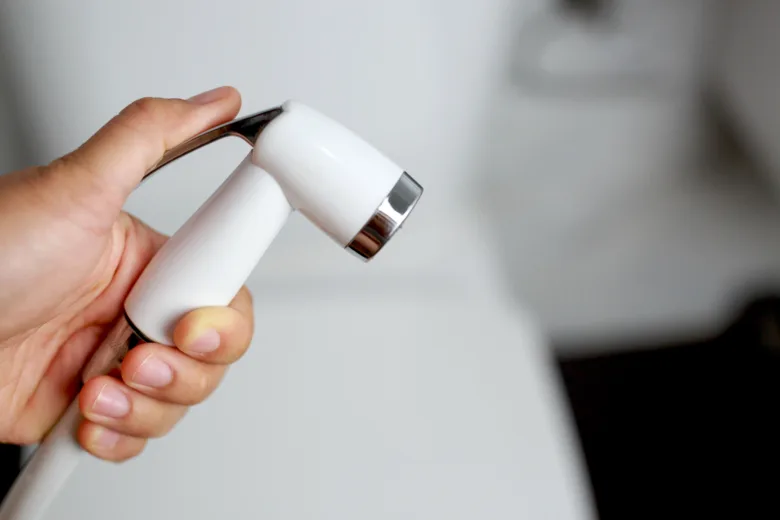 Hand holding bidet sprayer