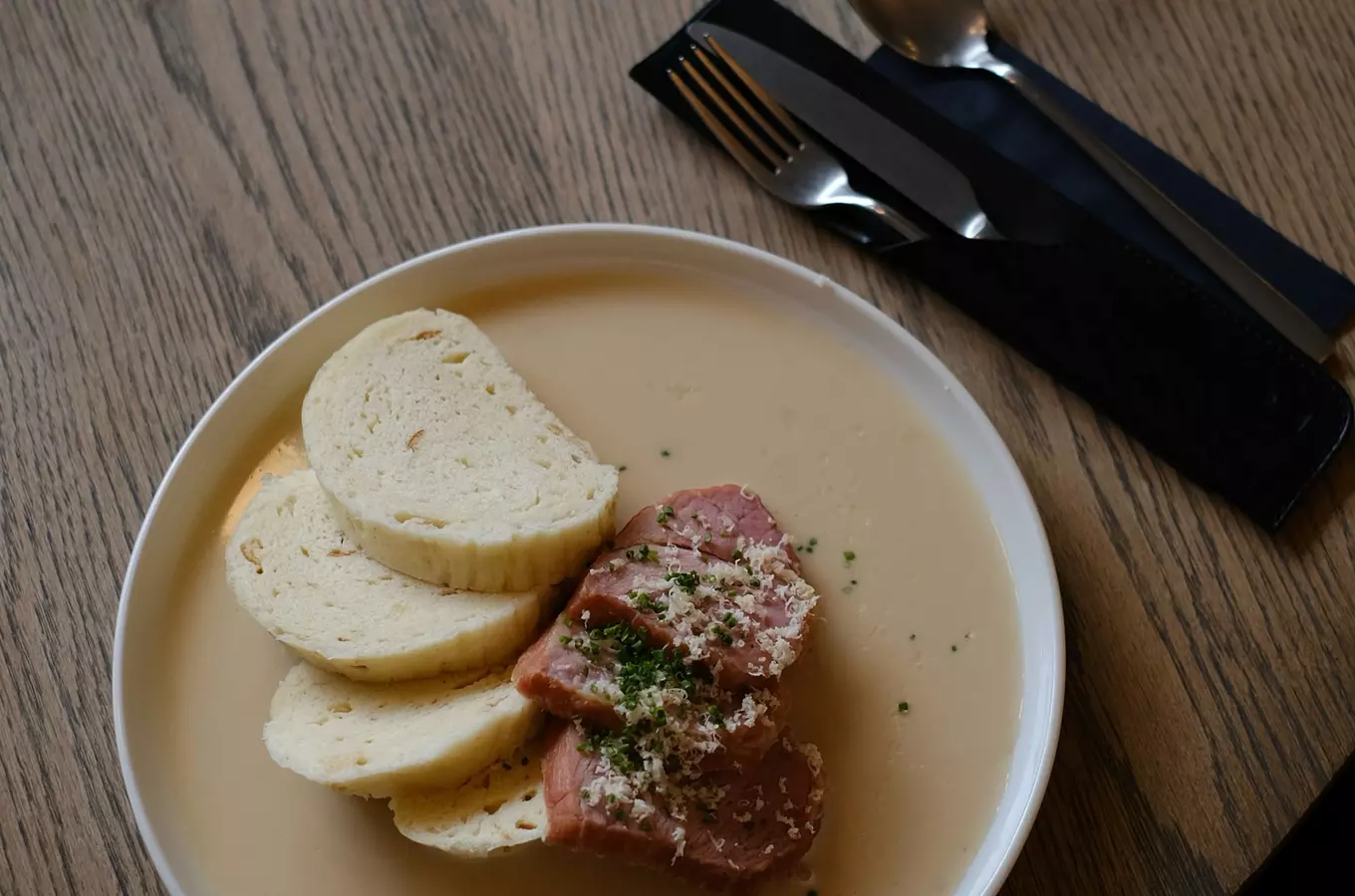 Plate with soup and meat