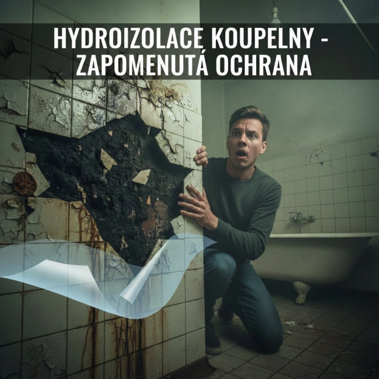 Muž kontroluje poškození hydroizolace v koupelně s plísní