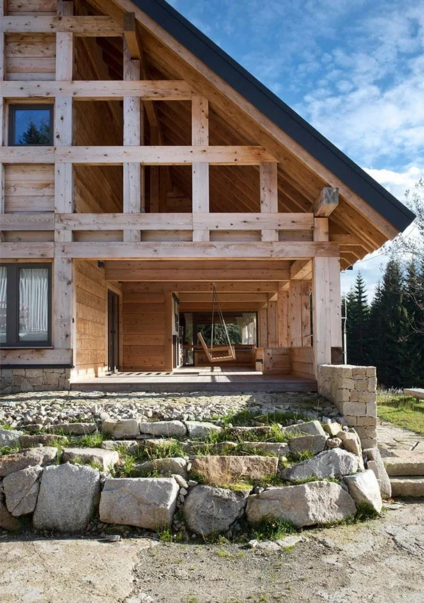 Modern timber frame house exterior