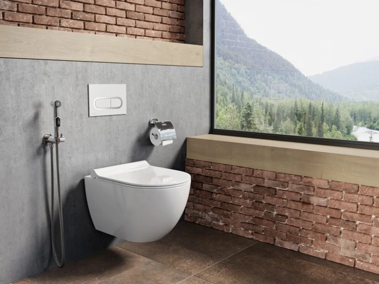 Zdi montovaný bidet s ruční sprškou v moderní koupelně