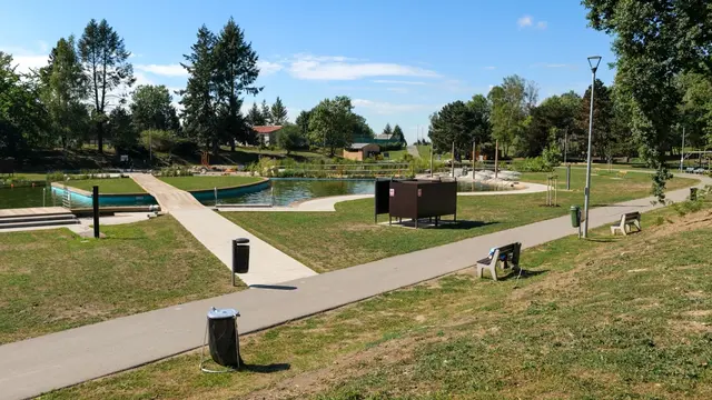 Swimming pool area with amenities