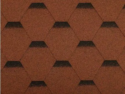 Detailní záběr na hnědou asfaltovou střešní krytinu s texturou.
