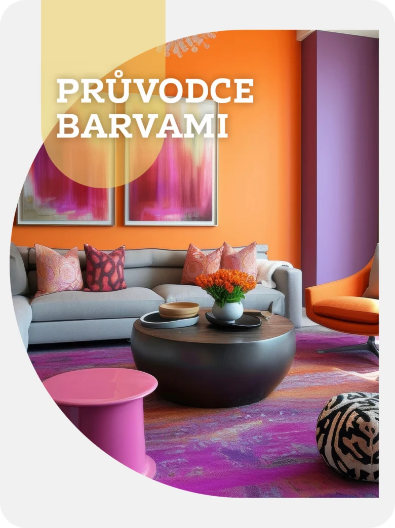 Modern obývací pokoj s růžovými prvky a barevnou kombinací