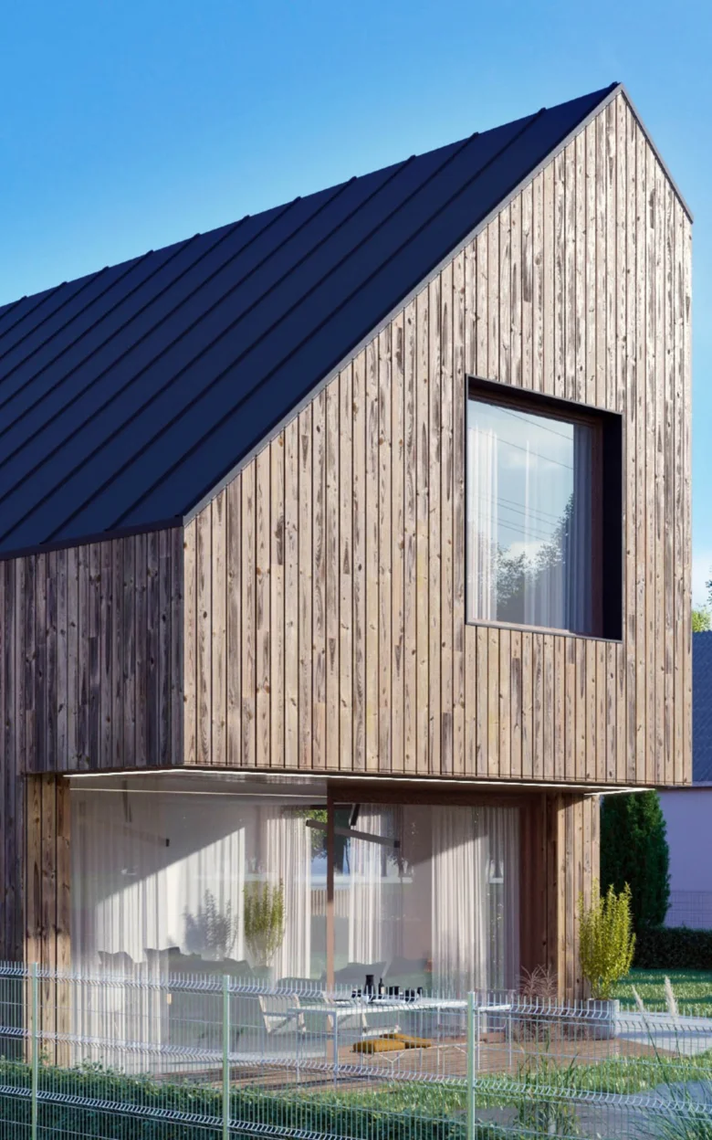 Modern wooden house with garage space