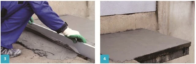 Práce na hydroizolaci balkonu: nanášení cementové vrstvy.
