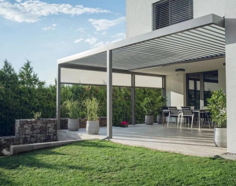 Modern pergola with patio furniture