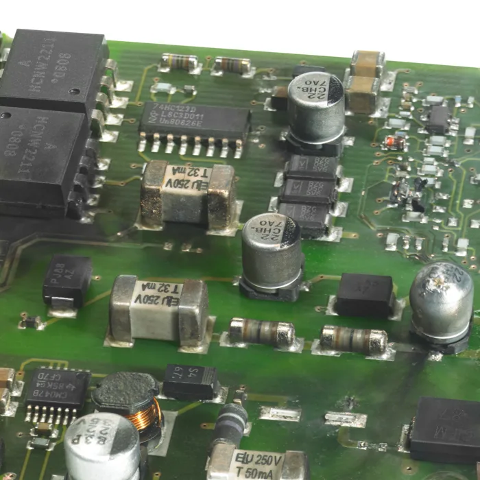 Zelená deska s elektronickými součástkami pro ochranu zařízení.