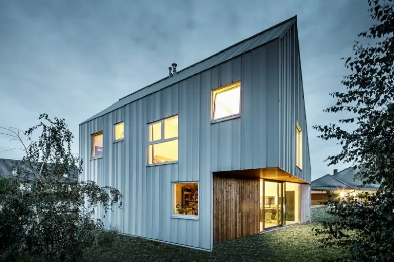 Modern house with overhanging roof