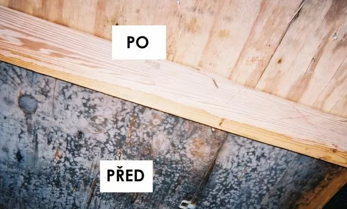 Porovnání dřevěného prkna před a po úpravě pro jednoduchý altán.