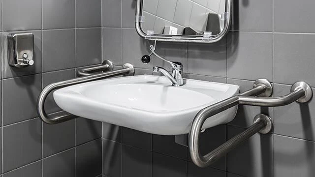 Accessible bathroom sink with grab bars