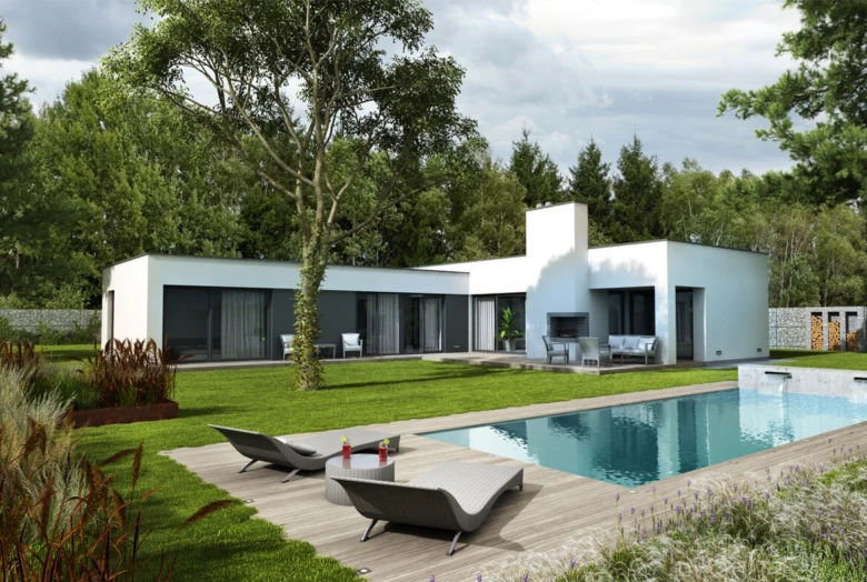 Moderní luxusní dům s bazénem v zeleném prostředí