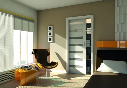 Interior room with white door