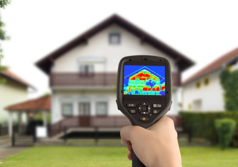 Thermal camera inspecting house wall insulation